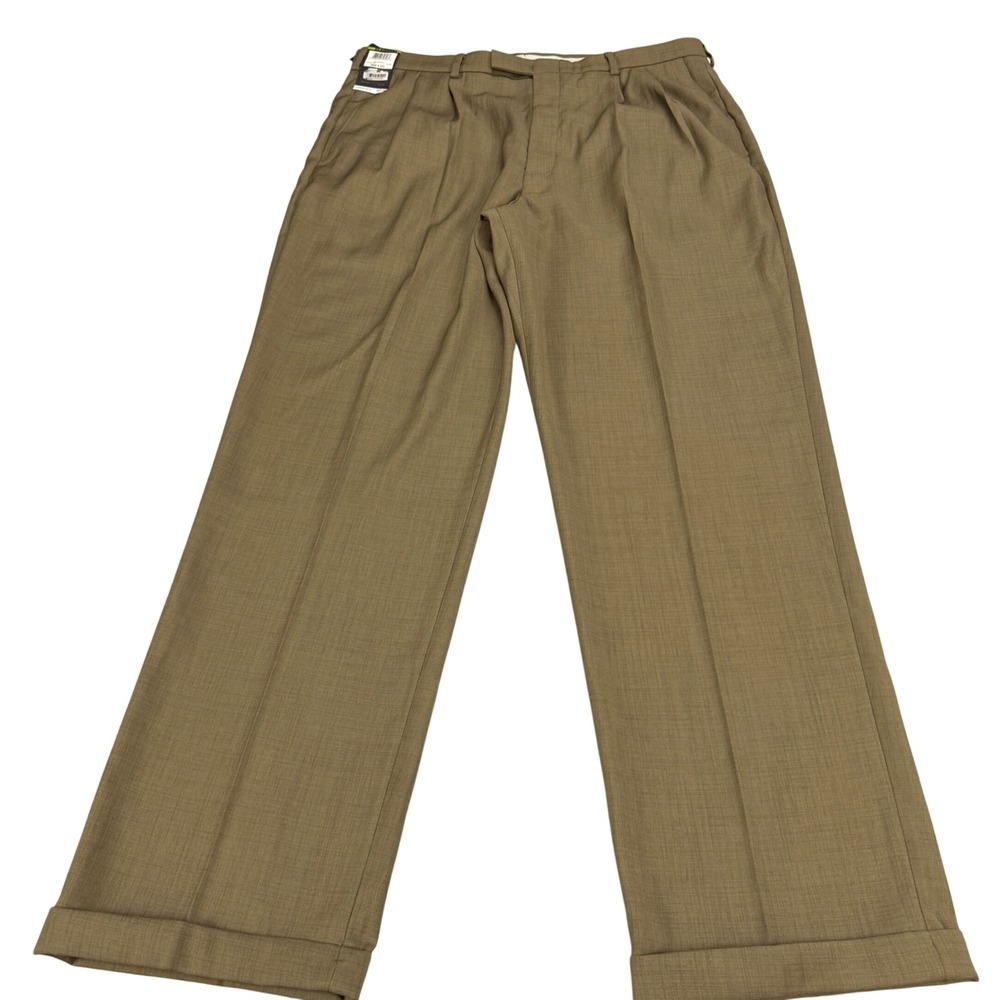 Claiborne Mens Taupe Microfiber Pleated Dress Pants 36x32 No Iron Cuffed MSRP$66
